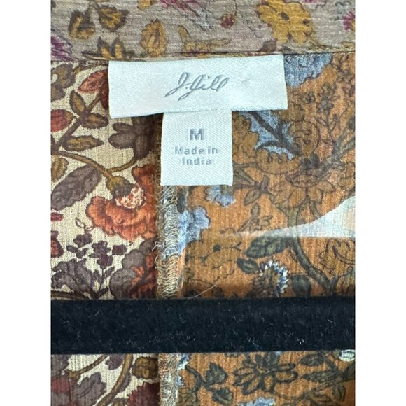 J.Jill Womens Floral Patchwork 100% Silk Ruffle Blouse Size Medium Boho Peasant - Picture 3 of 7